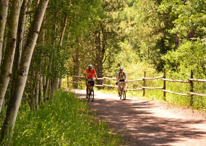 Two people biking on the Mikelson Trail